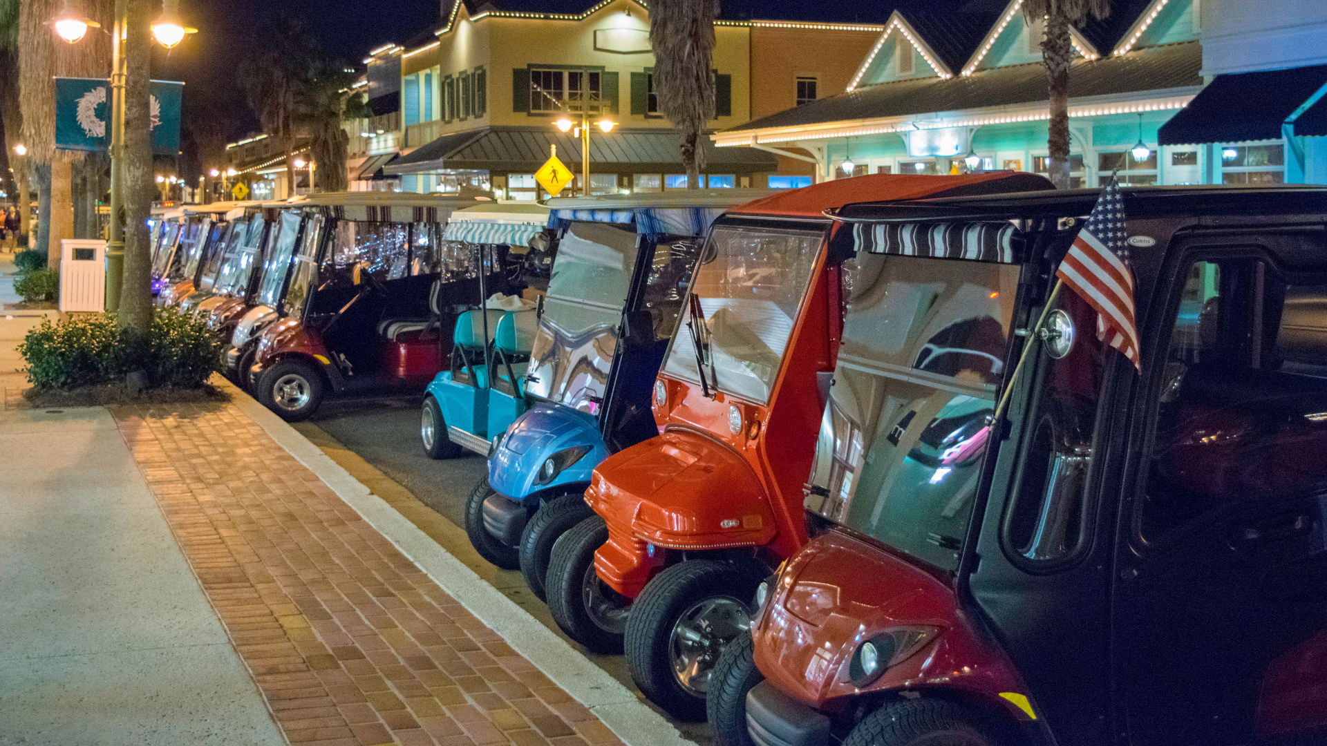 Golf carts in a row