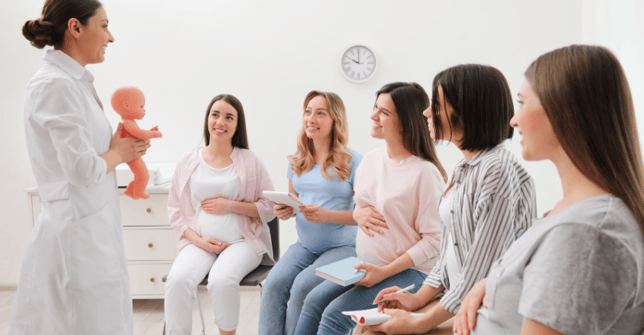 New moms at a birthing class