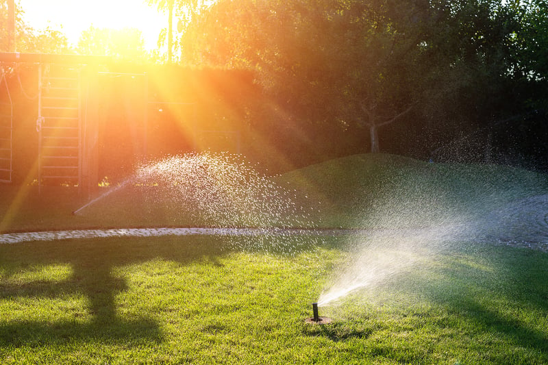 Sprinklers watering lawn